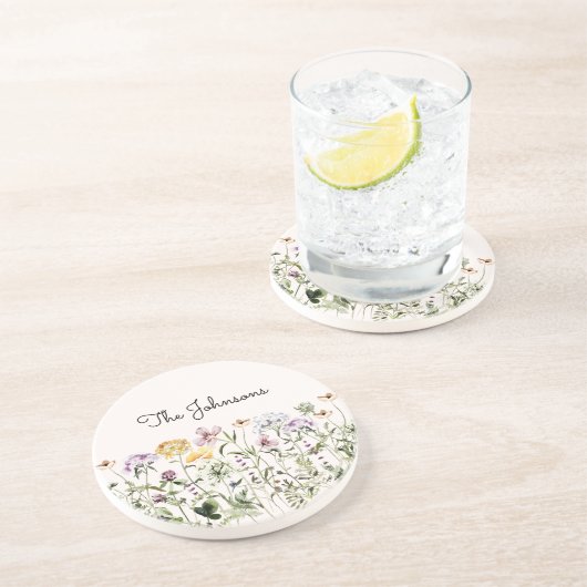 水モノグラムの色ワイルドフラワーガーデン コースター (側面)