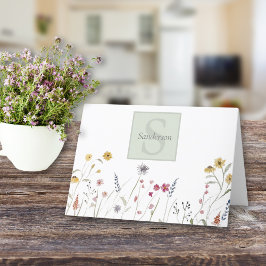 水モノグラムの色ワイルドフラワー サンキューカード