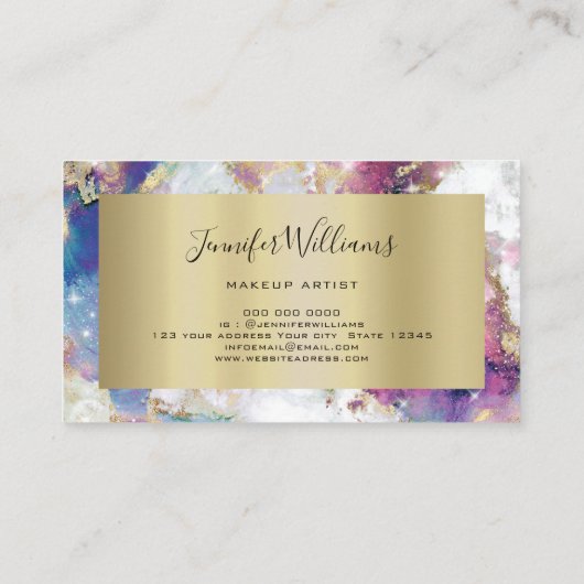 水ユニーク色スパークリー金箔美しいサロン 名刺 (裏面)