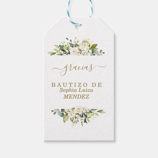 水ユニーク色ホワイトフラワーズボスペインのティゾ ギフトタグ (正面)