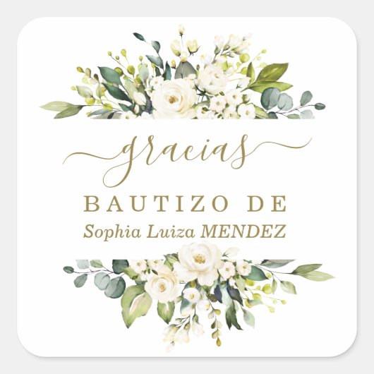 水ユニーク色ホワイトフラワーズボスペインのティゾ スクエアシール (正面)