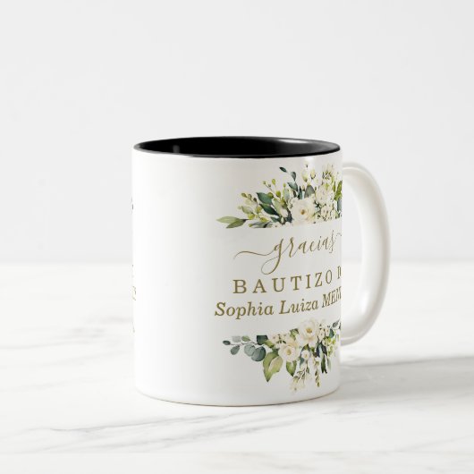 水ユニーク色ホワイトフラワーズボスペインのティゾ ツートーンマグカップ (正面右)