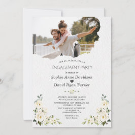 水ユニーク色ホワイトフローラフォト婚約 招待状