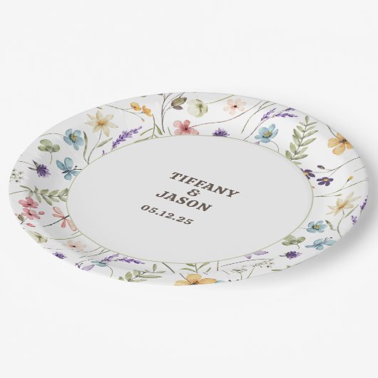 水ユニーク色ワイルドフラワー結婚ズ ペーパープレート (アングル)