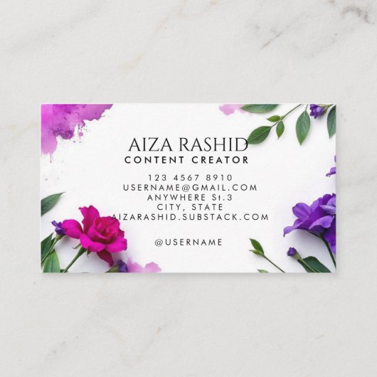 水ユニーク色抽象芸術紫モダン 名刺 (裏面)