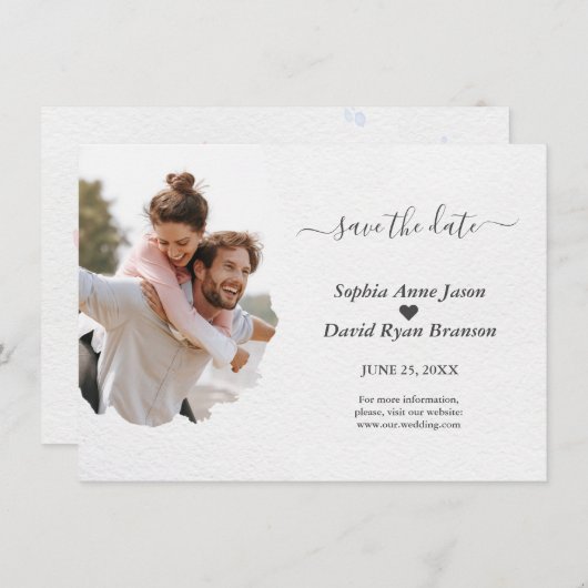 水ユニーク色破れた紙写真結婚の セーブザデート (正面/裏面)