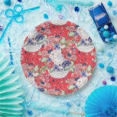 水ユニーク色花の模様とアメリカ国旗 ペーパープレート (パーティー)