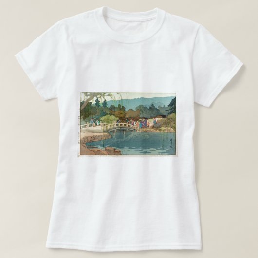 水ヴィンテージの日本のな芸術Ukiyo-E上の橋 Tシャツ (デザイン正面)