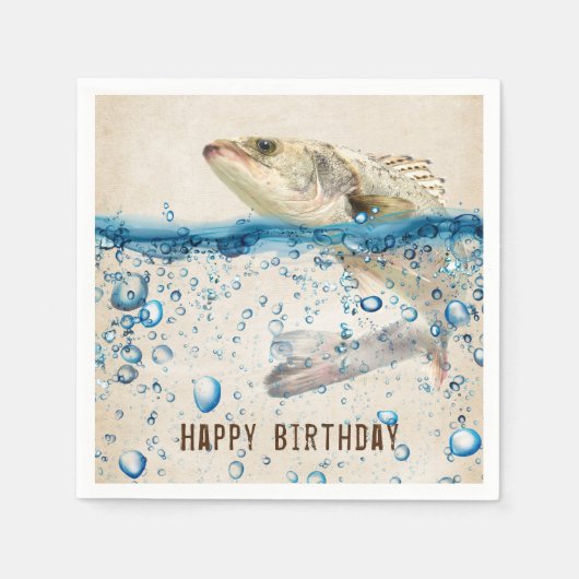 水上から飛び出す誕生日の魚 スタンダードカクテルナプキン (正面)