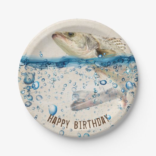 水上から飛び出す誕生日の魚 ペーパープレート (正面)