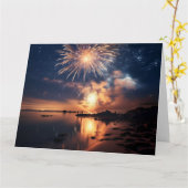 水上での素晴らしい花火 カード (黄色い花)