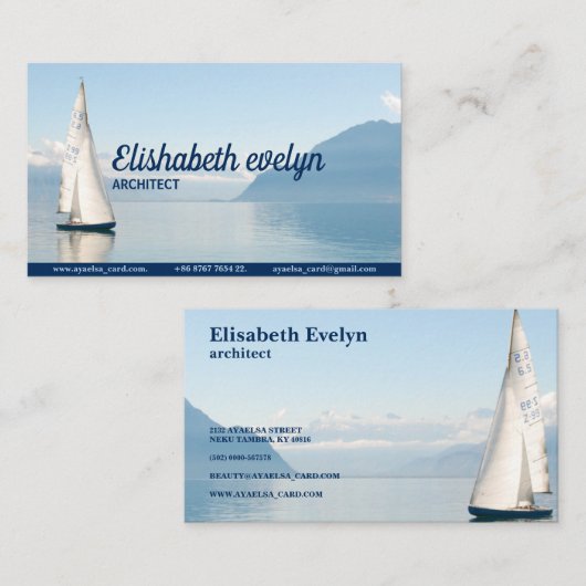 水上の白い帆船 名刺 (正面/裏面)