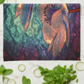 水上の蓮の花グリーンパープル金ゴールドフローラ キッチンタオル (折り畳み)