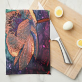 水上の蓮の花グリーンパープル金ゴールドフローラ キッチンタオル (四つ折り)