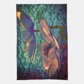 水上の蓮の花グリーンパープル金ゴールドフローラ キッチンタオル (縦)