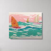 水上の3隻の帆船 - ミクストメディアアート