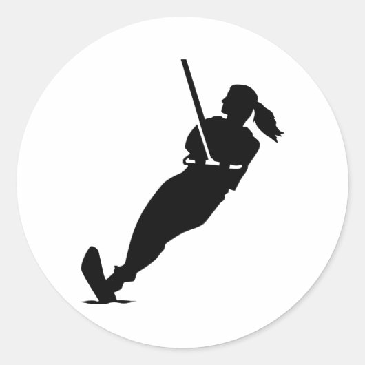 水上スキーの女性 ラウンドシール (正面)