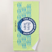 水上波水泳チームパーソナライズされた ビーチタオル (正面)