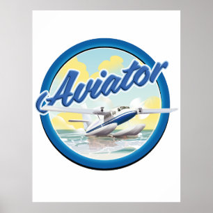 水上飛行機ブルーロゴ ポスター