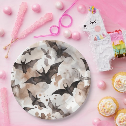 水不気味色こうもりハロウィーン ペーパープレート (パーティー)