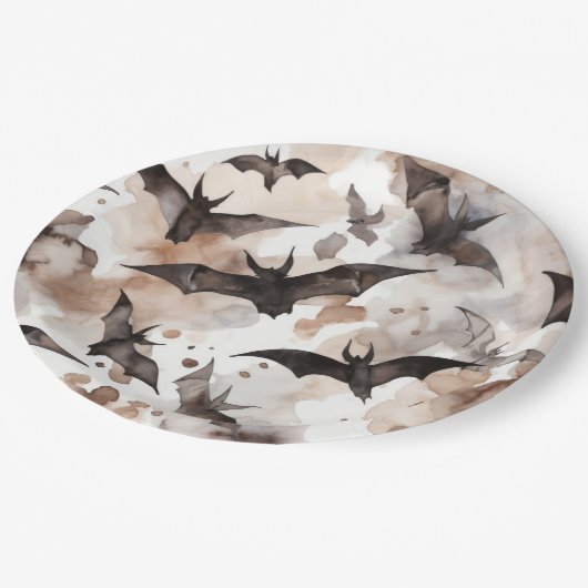 水不気味色こうもりハロウィーン ペーパープレート (アングル)