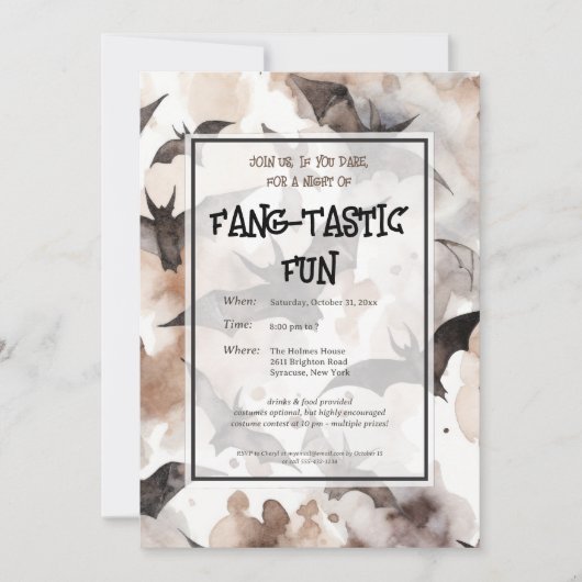 水不気味色こうもりハローウィンパーティ 招待状 (正面)