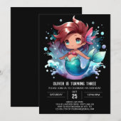 水中おもしろいマーメイド誕生日 招待状 (正面/裏面)