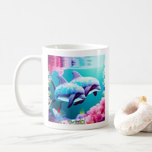 水中お洒落のイルカとフローラ コーヒーマグカップ (ドーナツ)