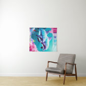 水中お洒落のイルカとフローラ タペストリー (インサイチュ(横))