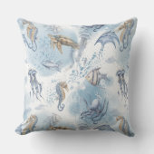 水中お洒落世界 – 海の生物パターン クッション (正面)