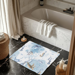 水中お洒落世界 – 海の生物パターン バスマット