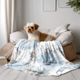 水中お洒落世界 – 海の生物パターン フリースブランケット