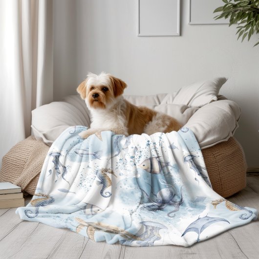 水中お洒落世界 – 海の生物パターン フリースブランケット