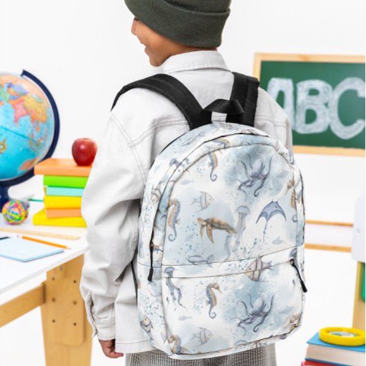 水中お洒落世界 – 海の生物パターン プリントバックパック