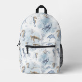 水中お洒落世界 – 海の生物パターン プリントバックパック (正面)