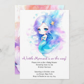 水中お洒落人魚の赤ちゃんシャワー 招待状 (正面/裏面)