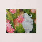 水中でスイミンググースと蓮の花 ジグソーパズル (横)