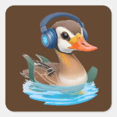 水中でヘッドフォンを着たアヒル スクエアシール (正面)