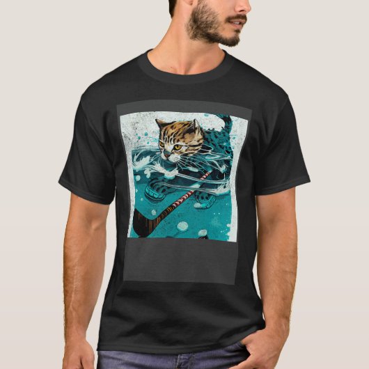 水中でホッケーをする猫 Tシャツ (正面)