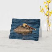 水中で休むペリカン カード (黄色い花)