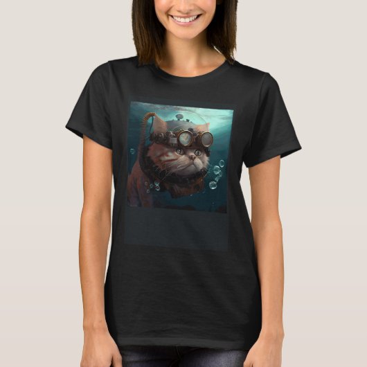 水中で働くネコのエンジニア Tシャツ (正面)