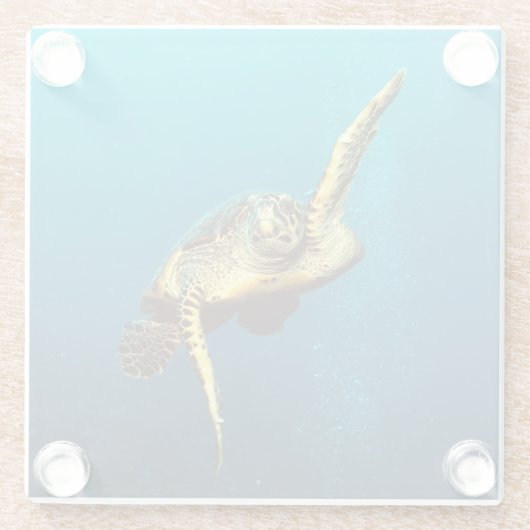 水中で泳ぐウミガメ ガラスコースター (裏面)
