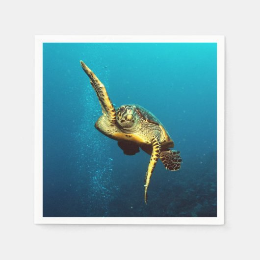 水中で泳ぐウミガメ スタンダードカクテルナプキン (正面)