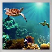 水中で泳ぐウミガメ ポスター (正面)