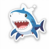 水中で泳ぐマンガのサメ シール (正面)