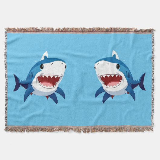 水中で泳ぐマンガのサメ スローブランケット (正面)