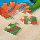 水中で泳ぐ微笑みを浮かべている漫画のサメ ジグソーパズル (側面)