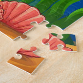 水中で泳ぐ微笑みを浮かべている漫画のサメ ジグソーパズル (側面)