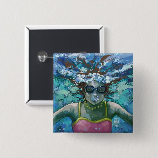 水中で泳ぐ 缶バッジ (正面&裏面)