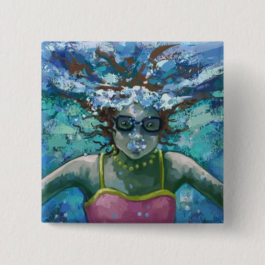 水中で泳ぐ 缶バッジ (正面)